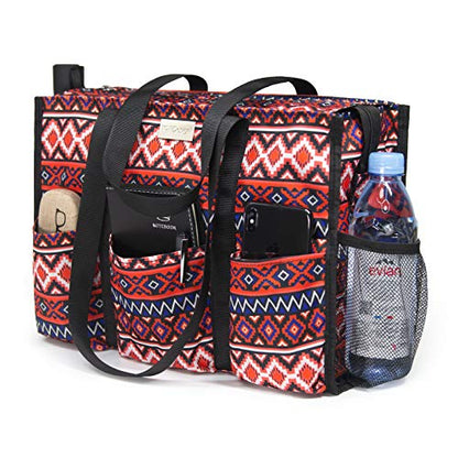 TOPDesign Utility Water Resistant Tote Bag with 13 Pockets, Zipper Closure - color: Bohemia, size: Large
