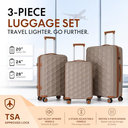 3-Piece PP Hardshell Luggage Set, 20"/24"/28", Coffee Brown - color: Coffee Brown