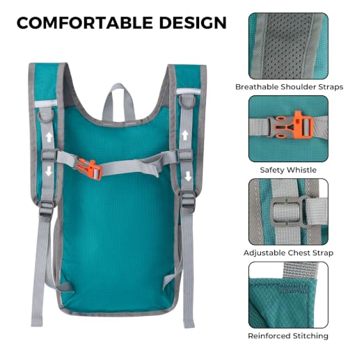 Small Hiking Backpack 13L Lightweight Foldable Travel Daypack for Men Women - color: Teal Blue