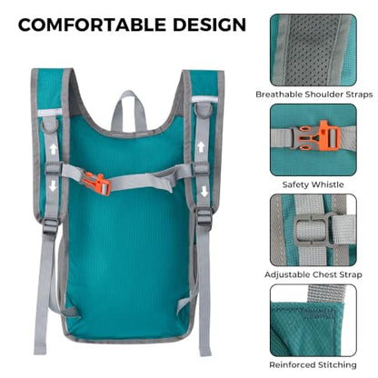 Small Hiking Backpack 13L Lightweight Foldable Travel Daypack for Men Women - color: Teal Blue