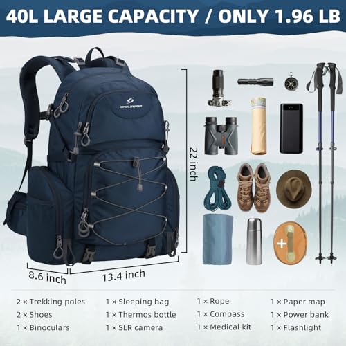 Maelstrom 40L Waterproof Hiking Backpack, Lightweight Travel Daypack - color: Blue