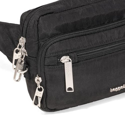 Baggallini Securtex Anti-Theft Belt Bag - color: Black Cheetah Emboss