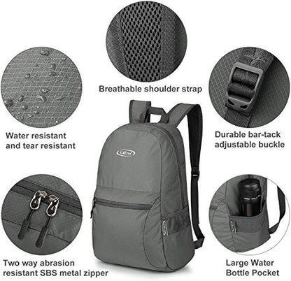 G4Free 20L Lightweight Packable Backpack Travel Hiking Daypack Foldable Backpack for Men Women - color: Grey Update, size: 20L