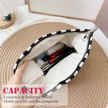 HAPPYHEIDI Aesthetic Makeup Bag Travel Cosmetic Pouch, Striped, Large - color: Black White Striped, size: Large