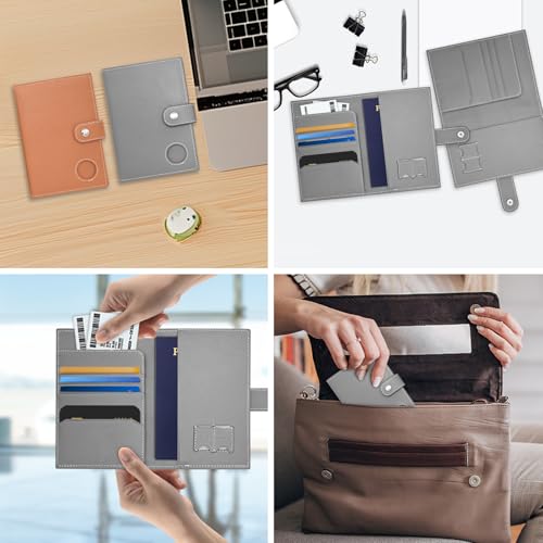 Genuine Leather Slim Passport Holder with RFID & Tracker Slot (Gray) - color: Gray