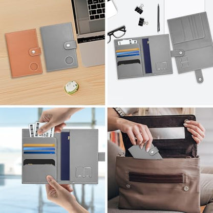 Genuine Leather Slim Passport Holder with RFID & Tracker Slot (Gray) - color: Gray