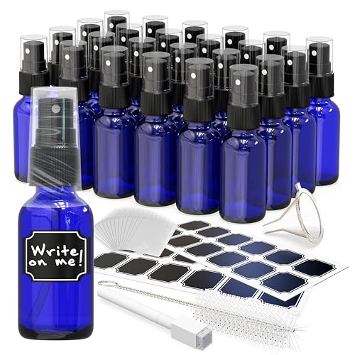Nevlers 1 Oz Blue Glass Spray Bottles for Cleaning & Refreshment 24 Pack - color: Blue