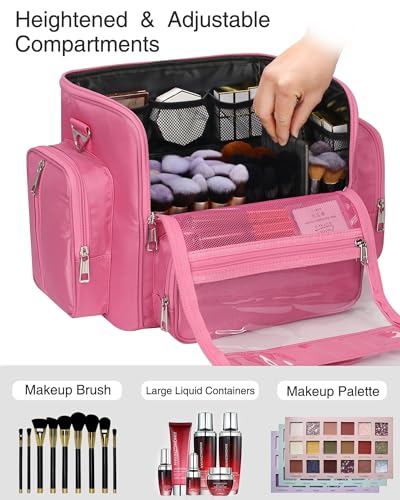 NAONAYA Makeup Brush Bag, Clear Makeup Brush Holder, Extra Large Capacity - color: Pink