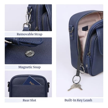 Leather Crossbody Bag for Women Small Anti Theft Messenger Purse - color: Dark Blue