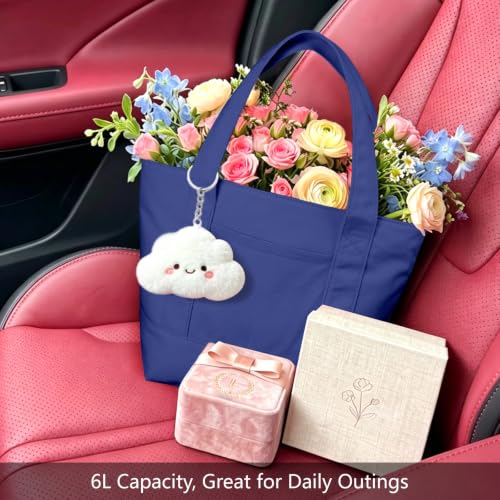 TOPDesign 1-Pack Small Canvas Tote Bag with an External Pocket, Reusable Bag, Top Zipper Closure, Daily Essentials (Blue) - color: Blue, size: Small