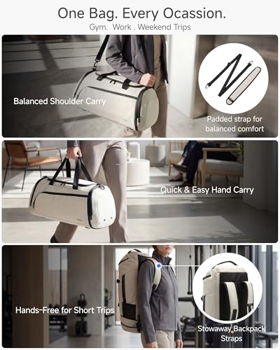 LUGGEX Duffle Backpack with Shoe Compartment, 40L Expandable Gym Travel Bag - color: Ivory