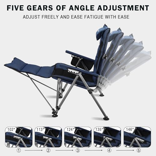 Folding Reclining Camp Chair with Footstool for Camp, Picnic, Lawn, Fishing - color: Blue