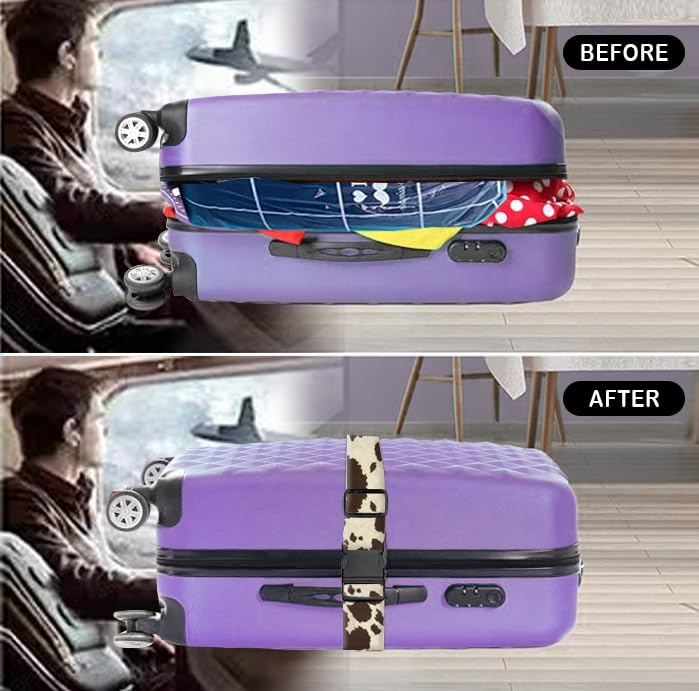 Luggage Straps for Suitcases Travel Belt Accessories, Cute Suitcase Strap, Adjustable Luggage Belt Strap, Heavy Duty with Quick-Release Buckle Luggage Strap Retro Cow Print - color: Retro Cow Print