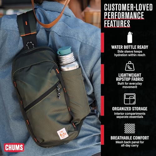 Chums Daytripper Hiking Sling Bag with Water Bottle Holder - color: Black