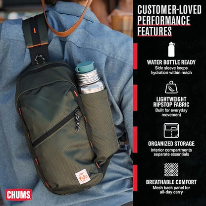 Chums Daytripper Hiking Sling Bag with Water Bottle Holder - color: Mushroom