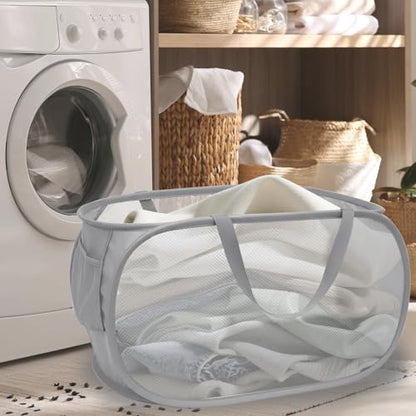 Collapsible Laundry Hamper Basket,Pop Up Mesh Foldable Bag for Laundry Room - color: Double Grey