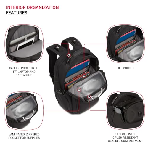 SwissGear Endure ScanSmart 17" Laptop Backpack – Reflective Tech Backpack with ScanSmart Compartment – Multiple Organizer Pockets – Black - color: Black