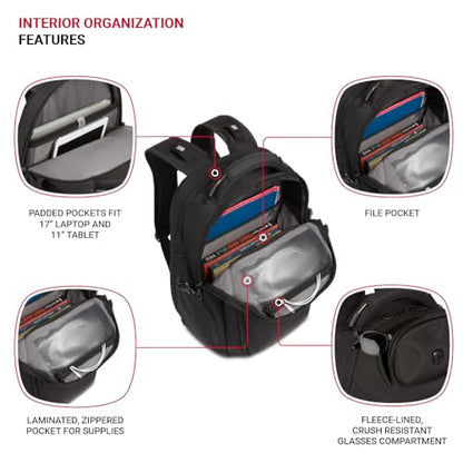 SwissGear Endure ScanSmart 17" Laptop Backpack – Reflective Tech Backpack with ScanSmart Compartment – Multiple Organizer Pockets – Black - color: Black