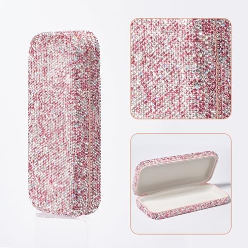 Sparkly Rhinestone Eyeglasses Case Bling Diamond Hard Shell Eyeglasses Protective Cases for Sunglasses - color: Pink