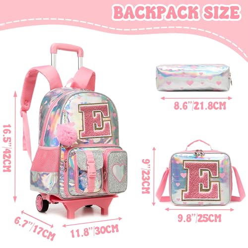 HTgroce Cute Rolling Backpack with Wheel,School Backpack for Kids Girl Roller Schoolbag Wheeled Backpacks Set Carry-on Luggage,Pink E - color: Pink, style: E
