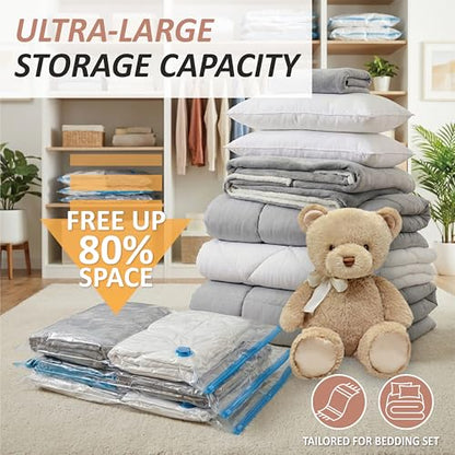 8 XXL Jumbo Vacuum Storage Bags for Bedding, Space Saver with Hand Pump - size: XXL Jumbo