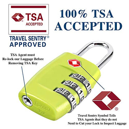 TSA Luggage Locks (4Pack) - 3 Digit Combination Padlocks - Approved Travel Lock for Suitcases & Baggage (Green1) - color: Green