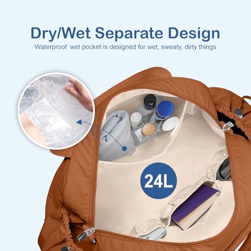 TOPDesign Travel Duffel Bag, Puffy Carry On Overnight, Gym Bag w/Wet Pocket - color: Brown