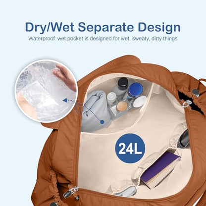 TOPDesign Travel Duffel Bag, Puffy Carry On Overnight, Gym Bag w/Wet Pocket - color: Brown