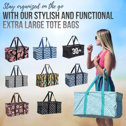 Extra Large Utility Tote Bag - Oversized Collapsible Beach Bag - Damask Gray - color: Damask Gray