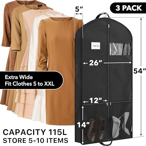 Simple Houseware 54" Travel Garment Bag with Pockets, Lightweight, 3 Pack - size: 54-Inch w/ Pocket, 3-Pack, Black