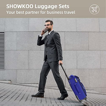 SHOWKOO Luggage Sets 3 Piece Softside Expandable Durable Suitcase Sets - color: Royal Blue