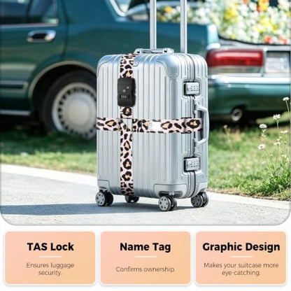 Veki Cross Luggage Straps, TSA Approved with Lock, Leopard Print, 1pc - color: Leopard Print