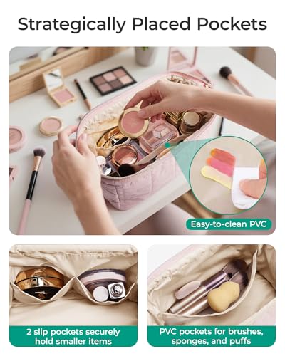 BAGSMART Makeup Bag Travel Toiletry Bag, Wide-open Zipper Pouch, Pink - color: 01-Sakura Pink