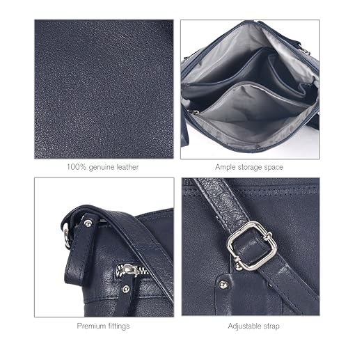 Genuine Leather Crossbody Bag For Women - Medium Cross Body Handbag Purse - color: Navy Smooth