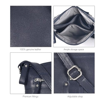 Genuine Leather Crossbody Bag For Women - Medium Cross Body Handbag Purse - color: Navy Smooth