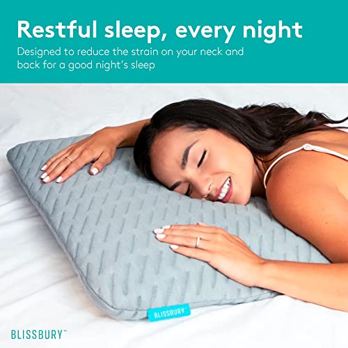 BLISSBURY Stomach Sleeper Pillow, Low Loft Memory Foam, 3.3 Inch - color: Gray, size: 3.3"H (Queen)