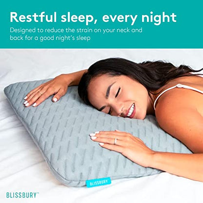 BLISSBURY Stomach Sleeper Pillow, Low Loft Memory Foam, 3.3 Inch - color: Gray, size: 3.3"H (Queen)