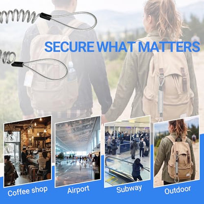 Security Cable Lock 2 Pack, 5FT Self-Coiling Stainless Steel Double Loop Cable, Flexible Anti-Theft Wire for Luggage, Bike, Helmet & Travel Gear (Silver) - color: Silver
