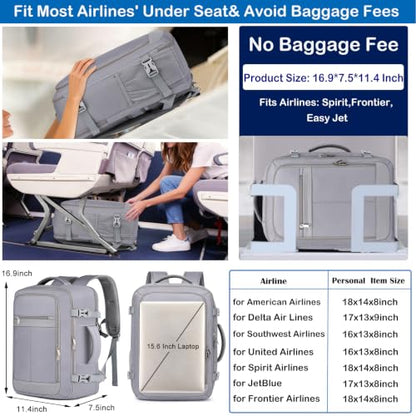 Personal Item Backpack for Women, 35L TSA Carry On Backpack Flight Approved - color: Light-grey, size: Large-25L