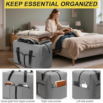 80L Large Duffle Bag for Travel, Packable Foldable Duffel Bag for Men Women Camping Weekend Overnight Moving, Water Repellent & Tear Resistant (80L, Gray) - size: 80L