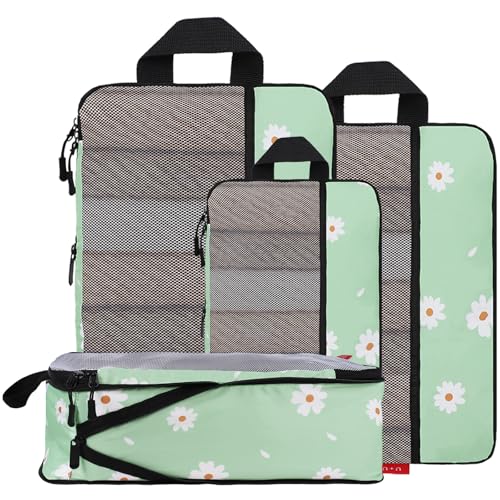 U+U 4 Set Compression Packing Cubes, Travel Organizers (Daisy) - color: Daisy, size: 4 Set