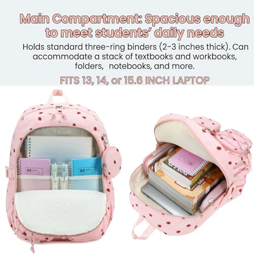 PiPiCat Backpack for Girls 4 in 1 Back to School Bookbag - color: K2 Pink Strawberry