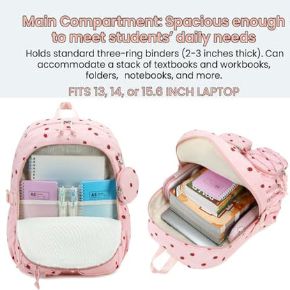 PiPiCat Backpack for Girls 4 in 1 Back to School Bookbag - color: K2 Pink Strawberry
