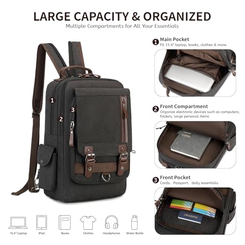 mygreen Canvas Cross Body Messenger Bag Shoulder Sling Backpack Travel Rucksack - color: Coffee Xl-convertible