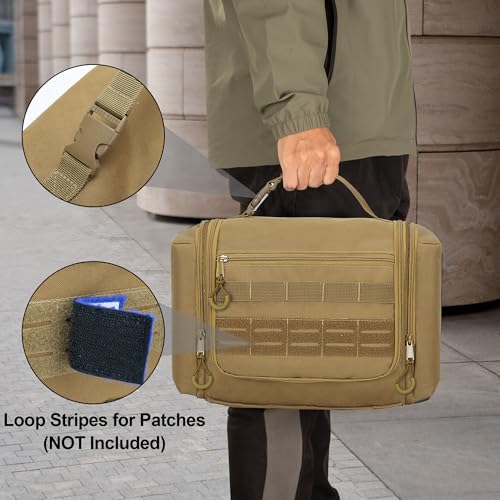 Tactical Toiletry Bag for Men, Large Hanging Dopp Kit Hygiene Bag - color: Khaki