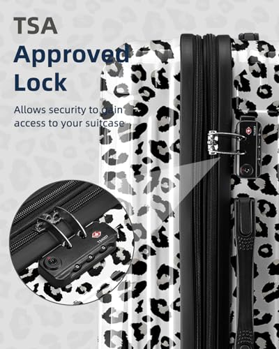 Luggage Sets 2 Piece, Hard Shell Expandable Carry on Suitcase with Spinner Wheels and TSA Lock, Lightweight Travel Luggage Set - color: White Leopard, size: 2-piece Set (20/24)