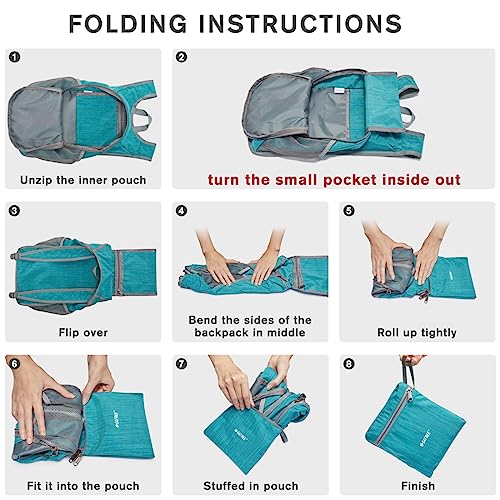 G4Free 10L Hiking Backpack Small Travel Hiking Daypack Lightweight Packable Backpack Casual Foldable Shoulder Bag - color: Peacock Blue