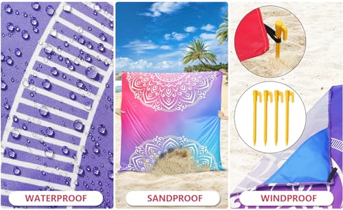 HIHOHO Waterproof Sandproof Beach Blanket Mat for 1-8 Adults, Quick Drying - color: Beautiful Pattern, size: 79" X 108"（1~5 person）