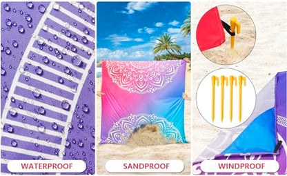 HIHOHO Waterproof Sandproof Beach Blanket Mat for 1-8 Adults, Quick Drying - color: Beautiful Pattern, size: 79" X 108"（1~5 person）