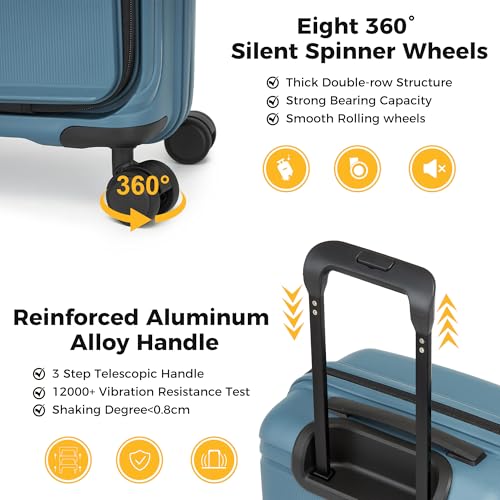 20-Inch Hardside Carry On Luggage Laptop Compartment, Expendable Suitcase - color: Pearl Blue